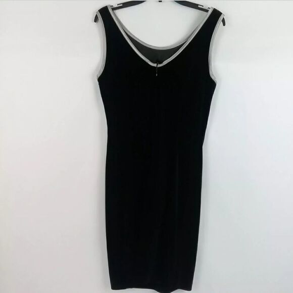JOSEPH RIBKOFF VELVET BLACK DRESS WITH SILVER TRIM - Picture 4 of 5